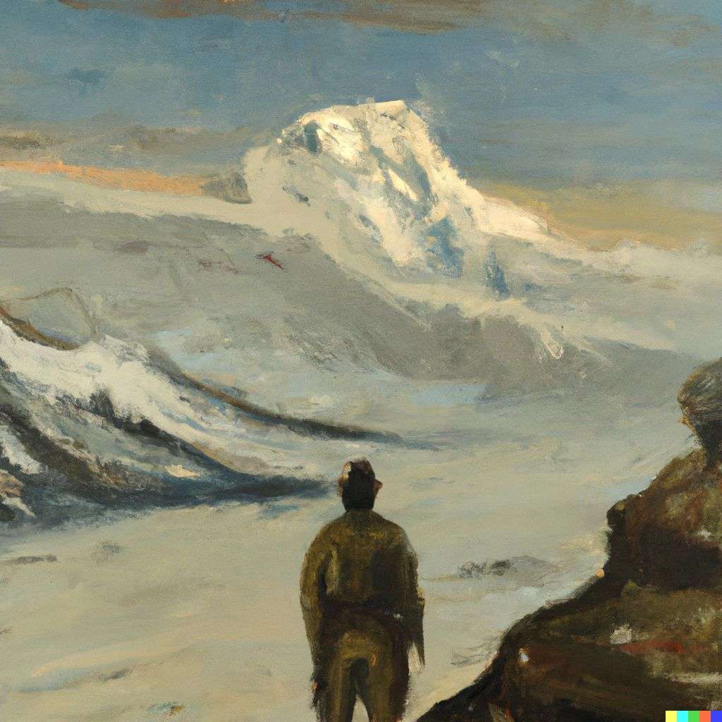 someone gazing at Mount Everest, painting by Andrew Newell Wyeth
